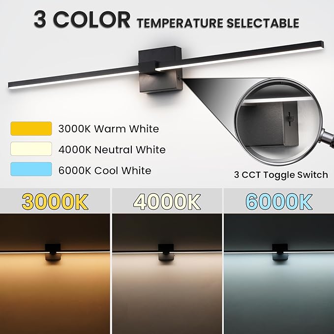 URSOLA Black Bathroom Light Fixtures, 36 inch Modern LED Vanity Lighting Over - Image 3