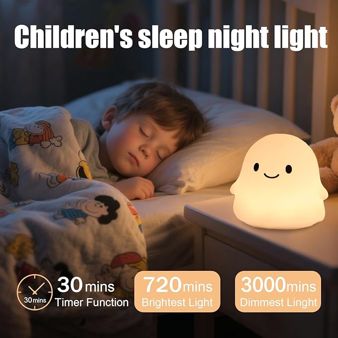 Halloween Ghost Night Light, 50-Hour Battery & Pat Control, Cute Squishy Lamp - Image 3