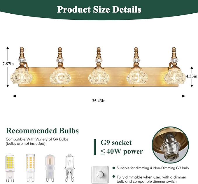 Modern Glass Crystal Vanity Light - Image 2