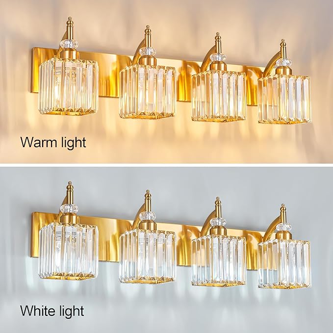 Modern Bathroom Vanity Light 4-Light Gold Crystal Light Fixtures Over Mirror - Image 2
