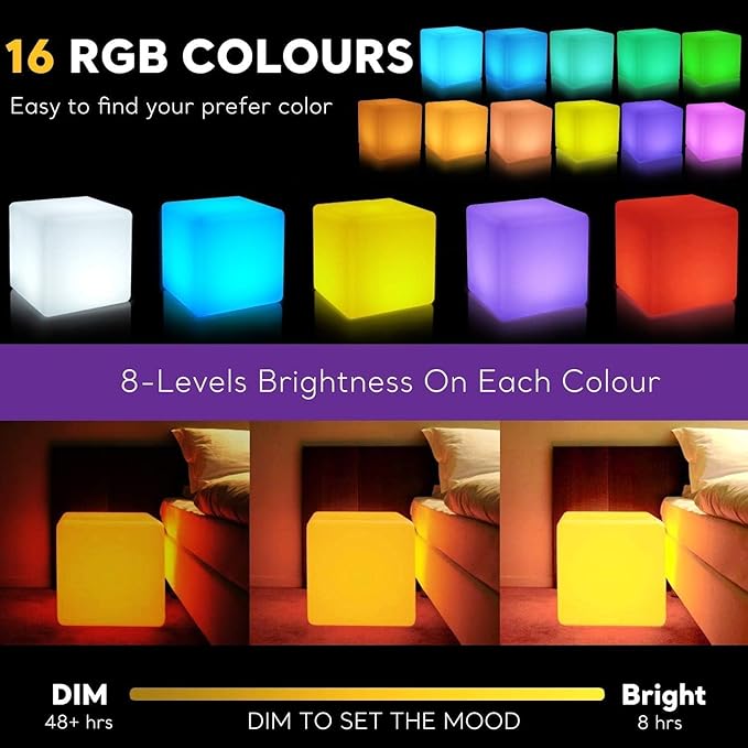 14 inch Versatile LED Cube Light Chair, Rechargeable Light Cubes Table w/Remote - Image 8