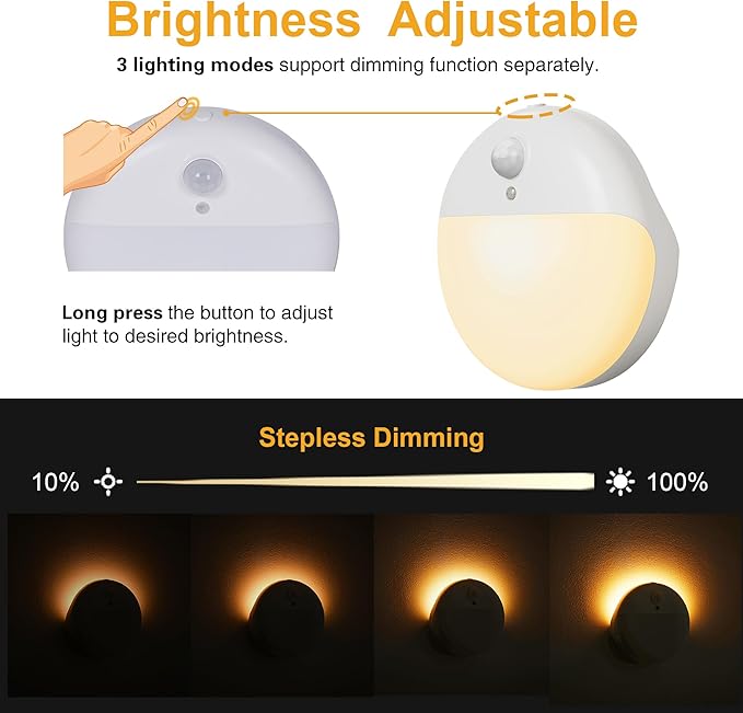 2 Pack Toliet Lights, 2.6" Small Motion Sensor Battery Night Light, Dimmable - Image 5