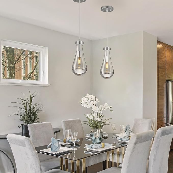 Raindrop Pendant Lights Kitchen Island Teardrop Chrome Hanging Light Fixtures - Image 6