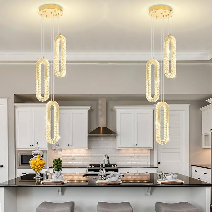 Modern Pendant Light for Kitchen Island Crystal Ring Chandelier Gold LED - Image 6
