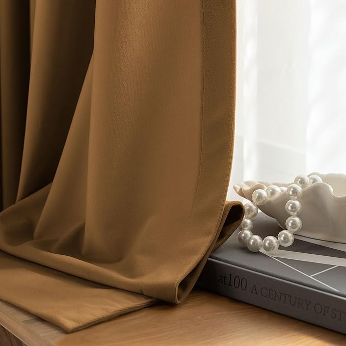 Beauoop Golden Brown Velvet Curtains 108 Inches Long 2 Panels - Image 5