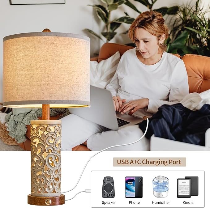 OYEARS 3-Way Dimmable 22'' USB A+C Touch Control Table Lamp - Image 8
