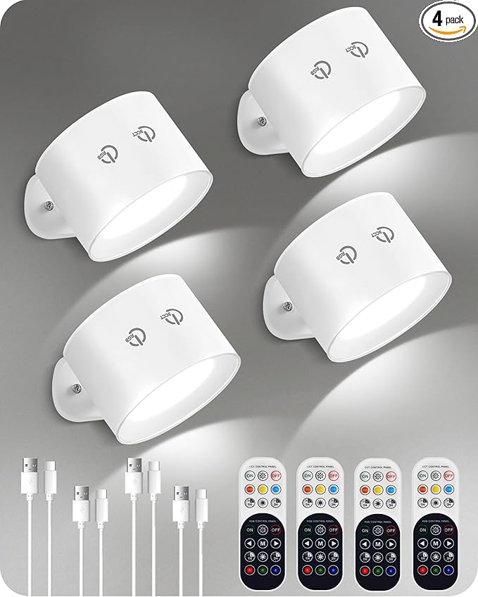 Battery Operated Wall Sconces 4 Pack, Rechargeable Wall Sconce by GOEBLESON