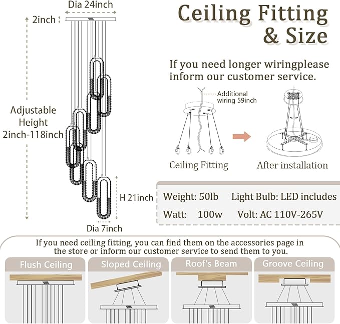 Modern Led Black Chandelier Adjustable 8 Rings Crystal Chandelier - Image 7