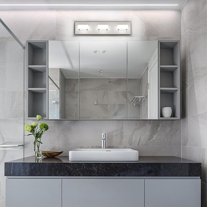 Ralbay 3-Light Brushed Nickel Bathroom Vanity Lights Metal Acrylic LED Modern - Image 6