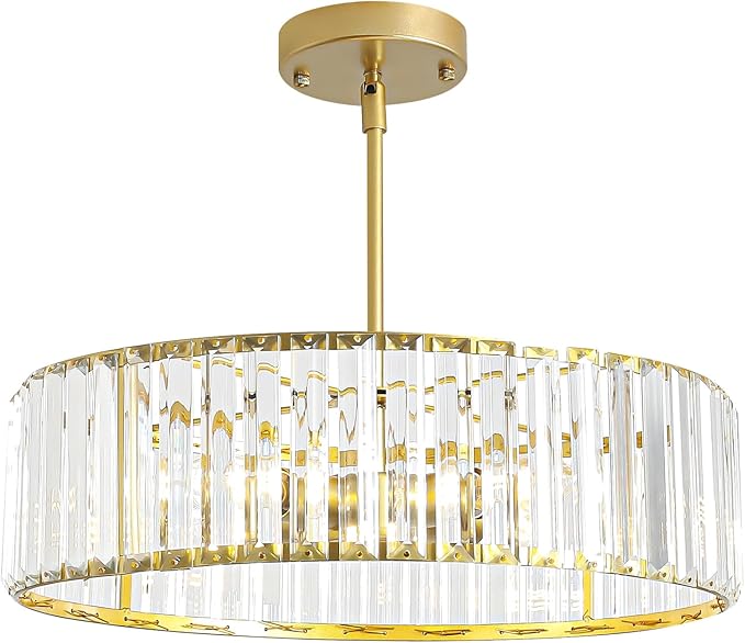 Modern Crystal Chandelier for Dining Room, 16 Inch Gold Semi Flush Mount by Unknown