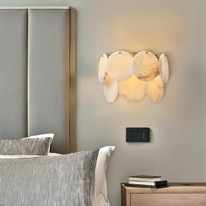 Natural Alabaster Disc Wall Sconce, Modern Organic Cascading Multi-Light Fixture - Image 3
