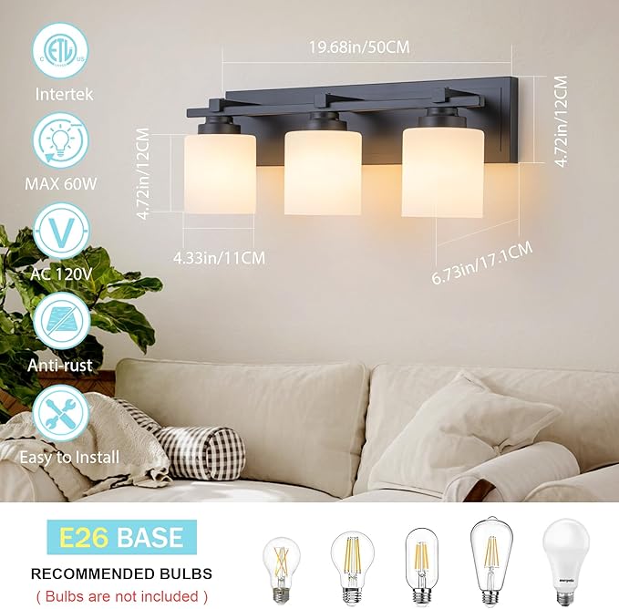 3 Light Modern Bathroom Light Fixtures Over Mirror, E26 Socket - Image 5
