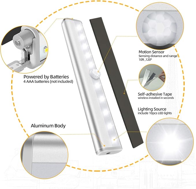 6 Pack LED Motion Sensor Lights, 10 LED Closet Battery Operated Lights - Image 8