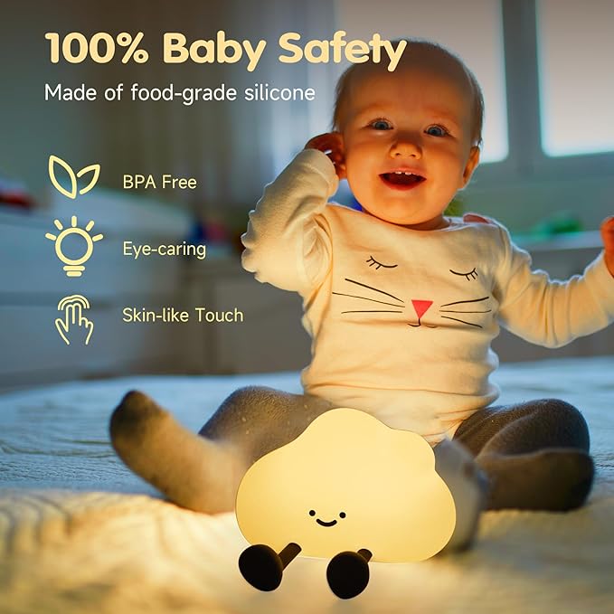 Cloud Night Light for Kids, Adorable Touch Night Lamp Silicone Dimmable LED - Image 6