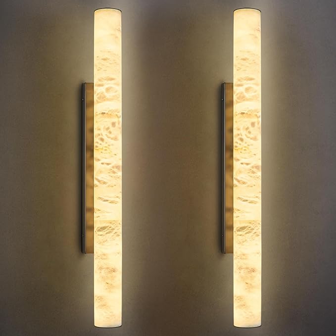 LMQNINE Natural Alabaster Wall Sconces Set of Two Spanish Marble Wall Light by LMQNINE