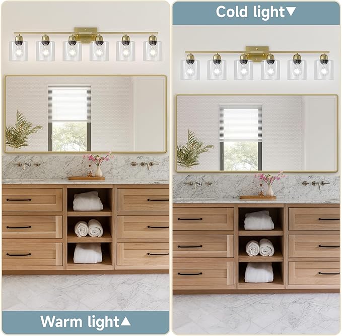 Modern Brushed Gold 6 Light Bathroom Light Fixtures, 38 inch Vanity Lights - Image 4