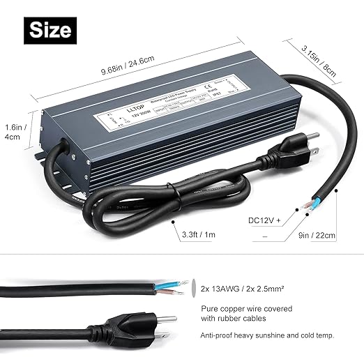 LED Driver 300 Watts Waterproof IP67 Power Supply 90-130V AC to 12V DC 25A Low - Image 3