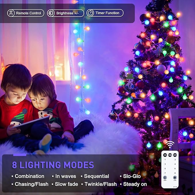 JMEXSUSS 100 LED Christmas Lights Indoor Plug in, 33ft 8 Mode Globe String - Image 9