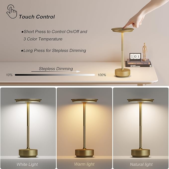2 Pack Rechargeable Cordless Table Lamps, Portable 5000mAh Battery Table Light - Image 2