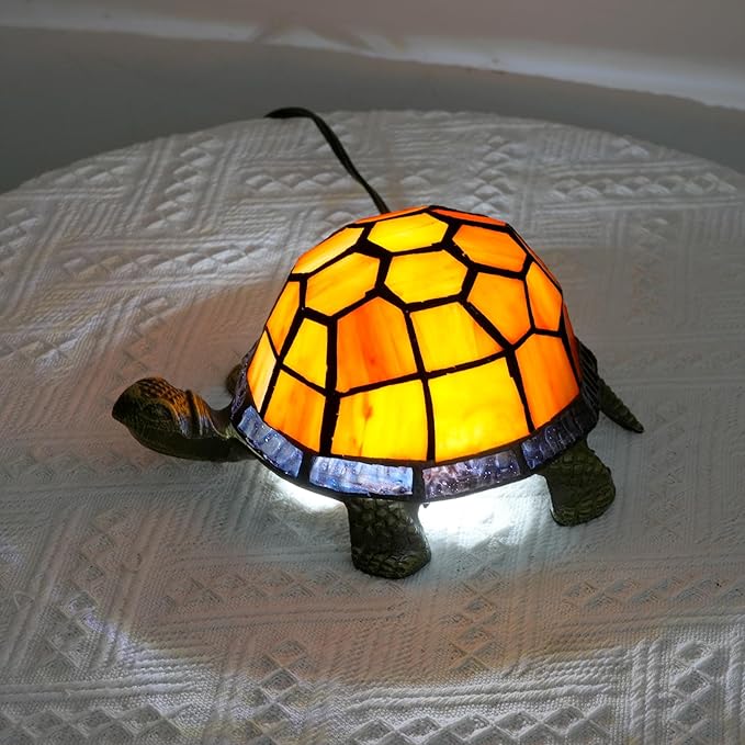 Orange Turtle Lamp Tiffany Bedside Table Lamp Retro Decor Art Nightstand Light - Image 3