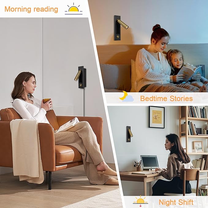 Set of 2 Led Headboard Wall Light, 350°Rotation Portable Plug in Wall Sconce - Image 6