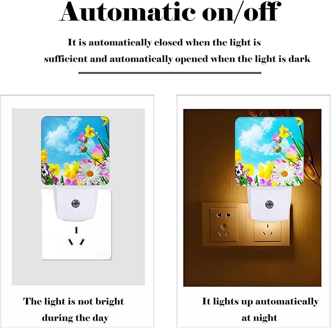 Yellow Petunias and White Sunflower Night Light, Plug-in Nightlights Auto - Image 3