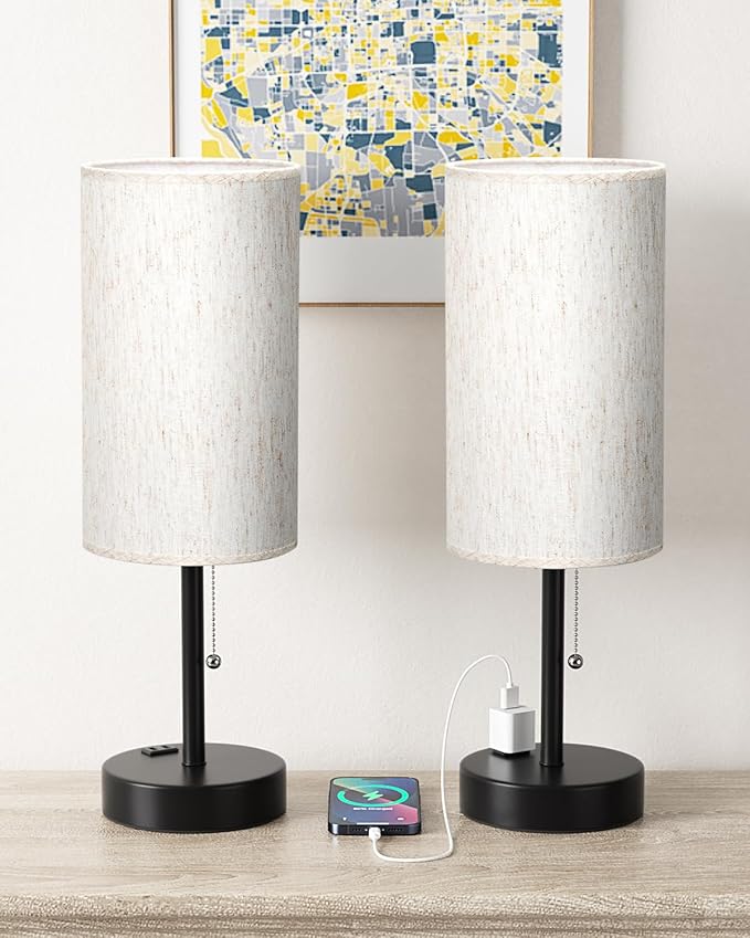 Fenmzee Plus Bedside Table Lamps Set of 2-3 Color Temperatures Pull Chain Lamp - Image 5