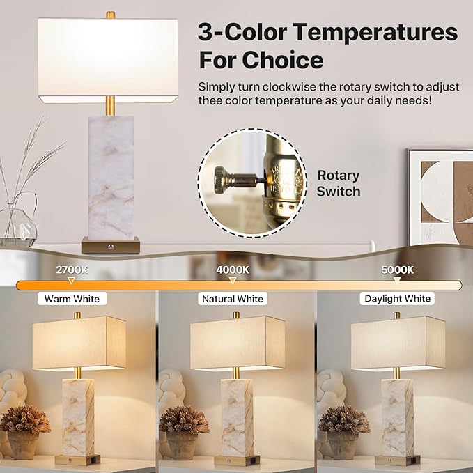25.6" Alabaster Lamp, Marble Lamp Nightstand Lamps Set of 2, Modern Table Lamp - Image 3