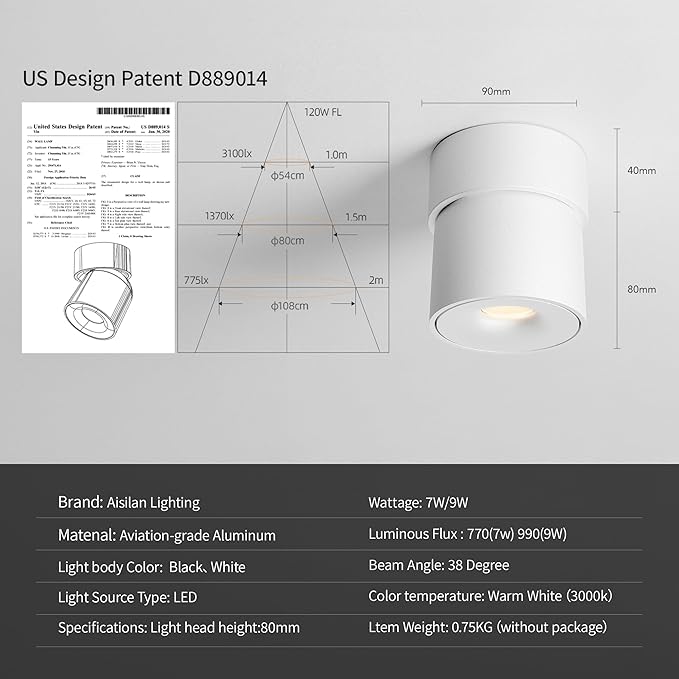 Aisilan LED White Adjustable 360° Pivoting Ceiling Spot Light Indoor, CRI 97 - Image 6