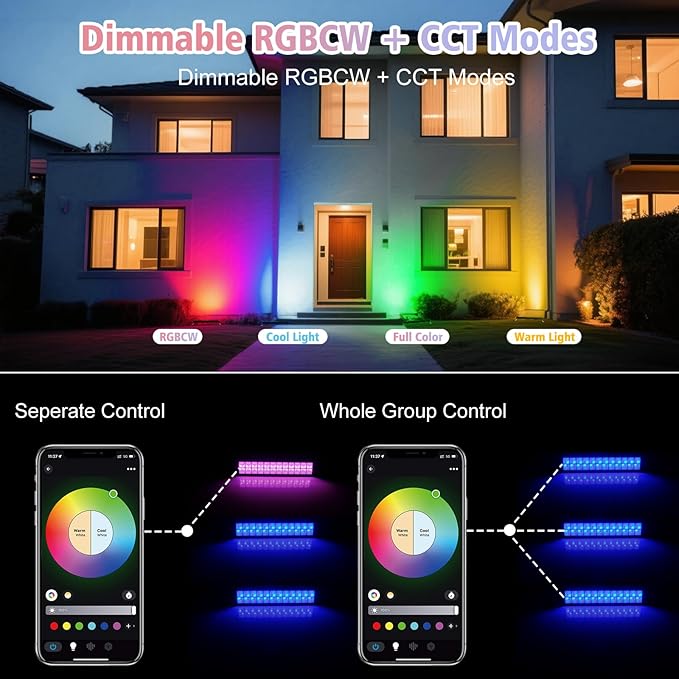 T-SUN 60W RGBCW LED Wall Washer Lights, Dimmable Waterproof Music Sync Light - Image 4