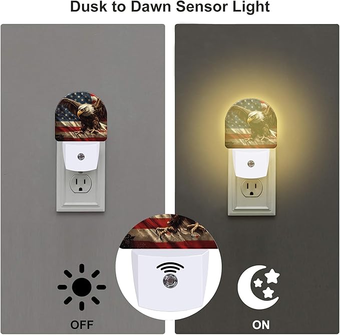 American Flag with Eagle Night Light Plug into Wall, Retro The USA Flag - Image 3