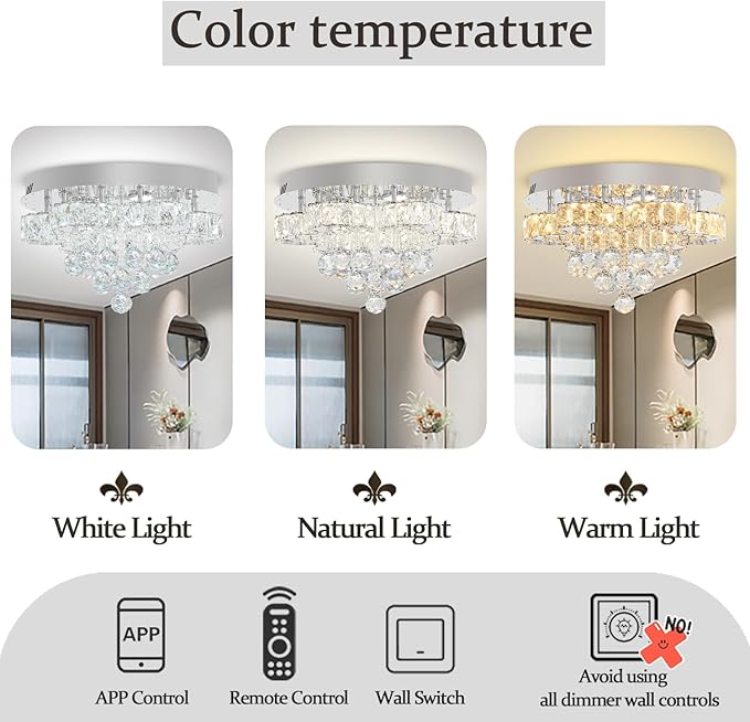 Flashing God Dia 16in Modern LED Crystal Chandelier, Flush Mount Ceiling Light - Image 6