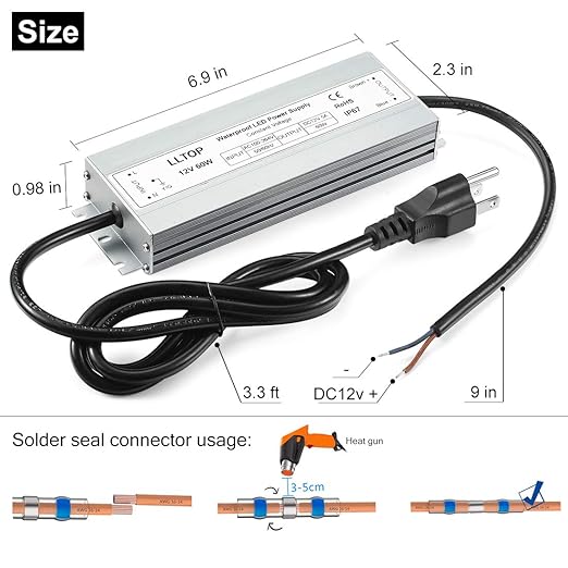 LED Driver 60 Watts Waterproof IP67 Power Supply AC100-264V to 12V DC 5A Low - Image 3