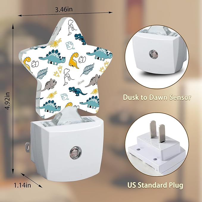 Cartoon Dino Night Lights Plug in Wall Lamp Smart Dusk to Dawn Sensor - Image 6