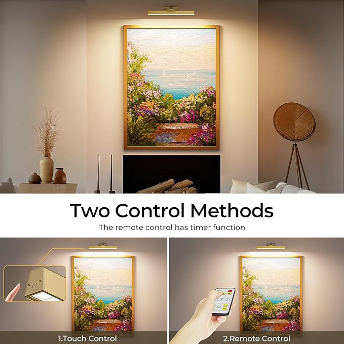 Picture Lights for Wall, Brushed Gold Battery Operated Picture Light 16in Art - Image 6