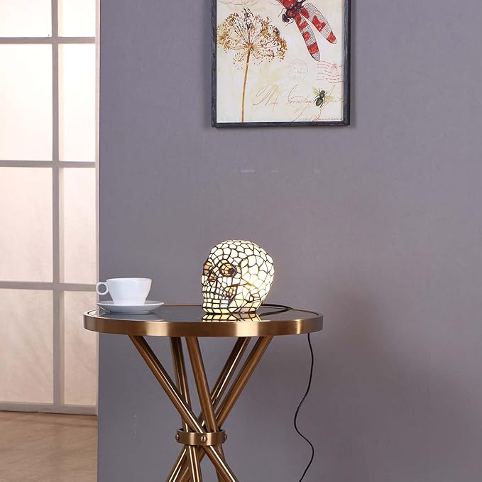Bieye L10649 Skull Tiffany Style Stained Glass Accent Table Lamp Night Light - Image 6
