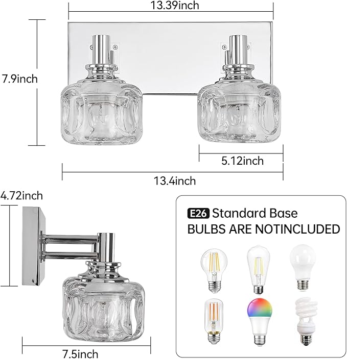 Chrome Vanity Light 2 Lights Vanity Lights - Image 4