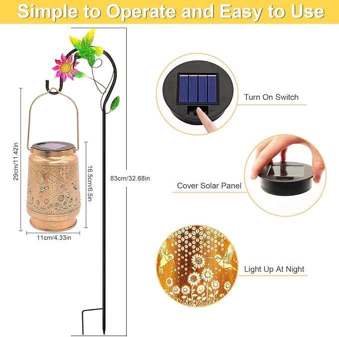 Hummingbird Solar Lanterns Outdoor Garden Decor, Christmas Gifts - Image 4
