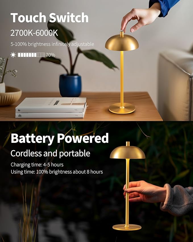 Cordless LED 12" Small Table Lamps Set of 2, Modern Portable Desk Lamp - Image 4