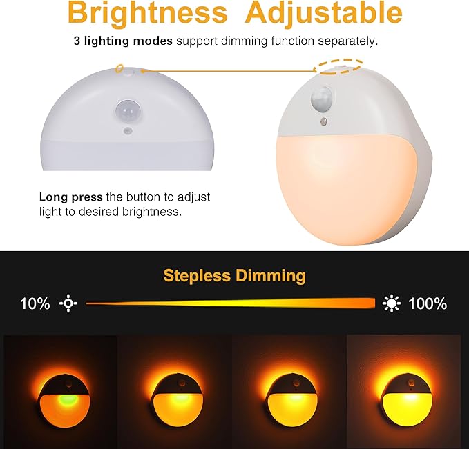 2 Pack Amber Night Light, Battery Operated Night Light, 2.6" Small Sticky Lights - Image 5