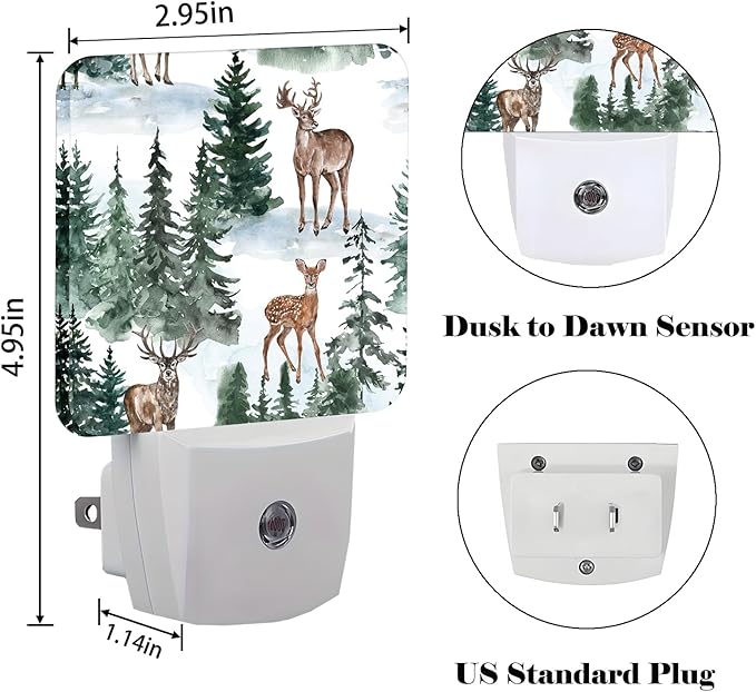 Watercolor Deer and Forest Night Light, Plug Into Wall - Image 2