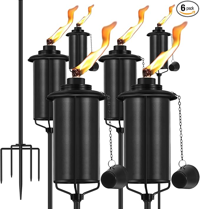 6-Pack Garden Metal Torches, 16 oz Heavy-Duty Outdoor Torch Lights by ZSPENG