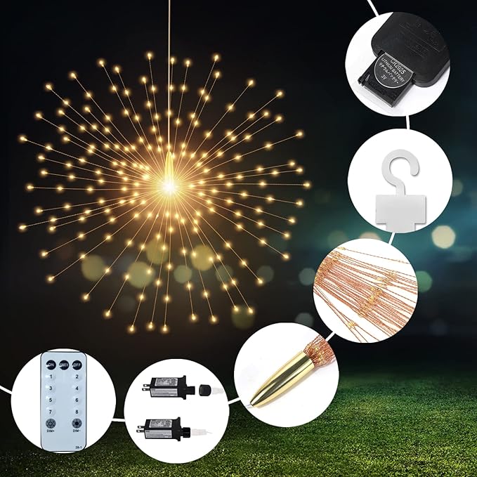 3 Pack 600 LED Plug-in Starburst Lights, Firework Light 8 Modes Dimmable Remote - Image 4