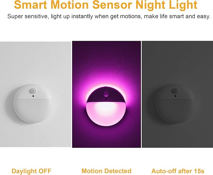 2 Pack Purple Battery Night Light, Motion Activated Night Light, 2.6" Small - Image 3