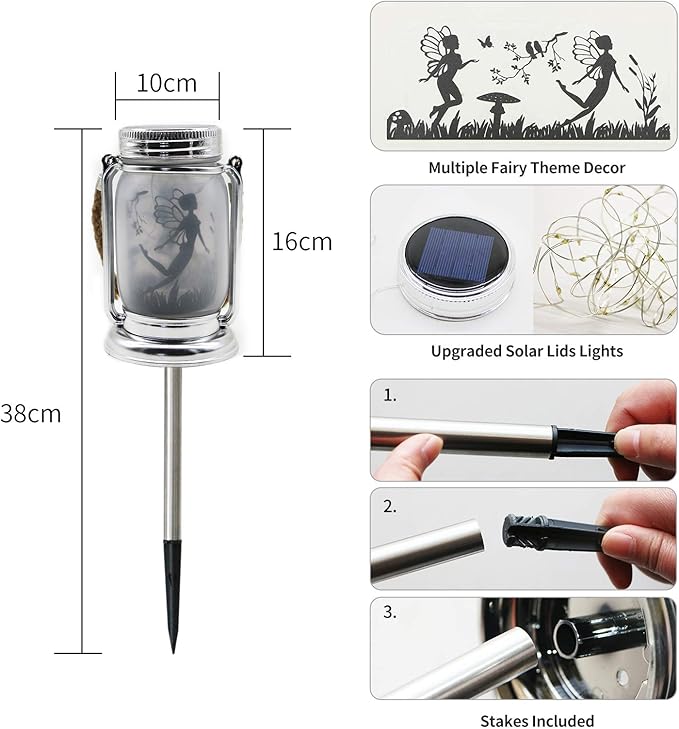 2 Pack Solar Fairy Lantern for Garden Decorations -Gifts for Mom Women Grandma - Image 2