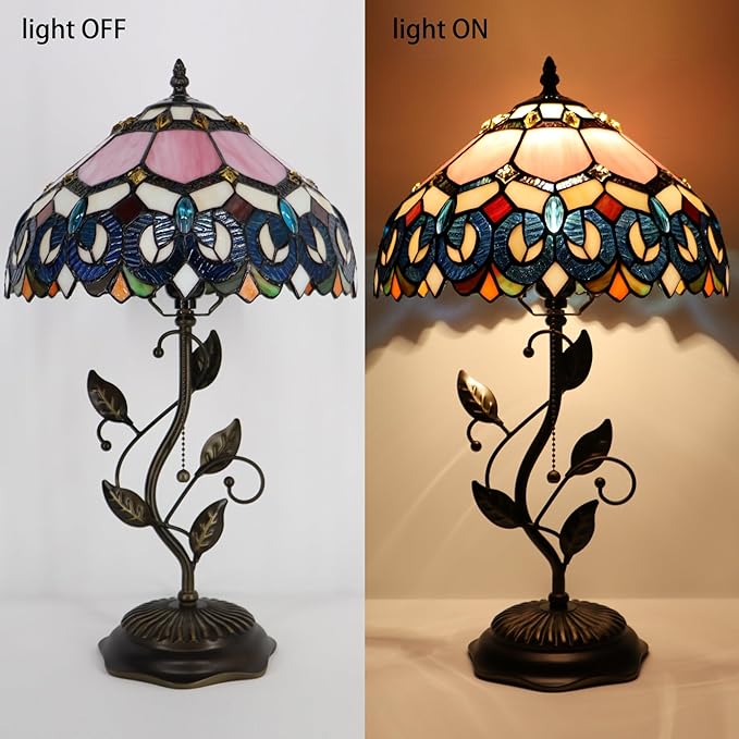 Tiffany Table Lamp, W12H19 Inch, Metal Leaf Base - Image 7