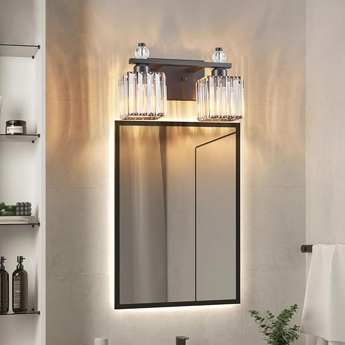 Vanity Lights 2-Light Modern Crystal Vanity Light Sand Black Bathroom Light - Image 3