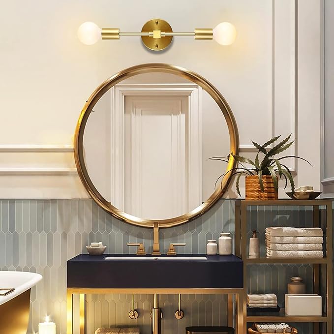 Brushed Brass Wall Sconce 2 Lights Bathroom Vanity Modern Industrial Wall Lamp - Image 4
