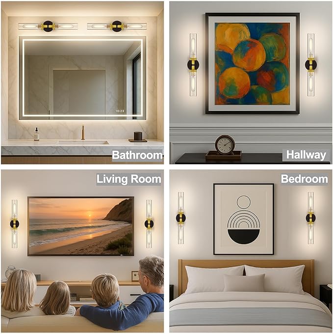 LaLuLa 2-Pack Black and Gold Bathroom Vanity Light Fixtures – Modern 2-Light - Image 3