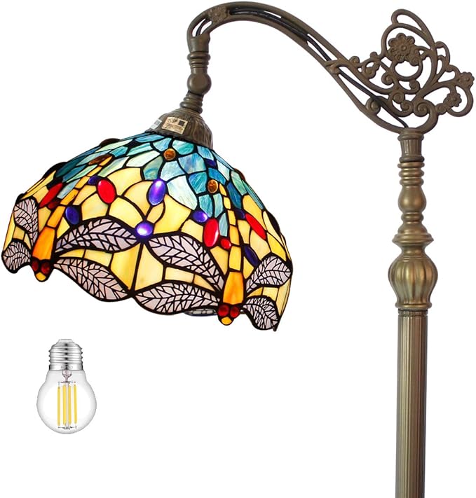 WERFACTORY Tiffany Floor Lamp Sea Blue Yellow Stained Glass Dragonfly Arch Lamp - Image 5